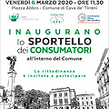 Cava, il 6 marzo si inaugura "Lo Sportello del Consumatore e degli Utenti"