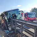 Incidente sull'A1, bus con 45 turisti finisce contro guardrail: un morto e diversi feriti 