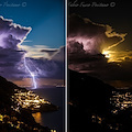 La "Luna Rosa di aprile" illumina Positano prima di un'impressionante tempesta di fulmini /Foto Fabio Fusco 