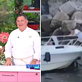 Sal De Riso cade in mare durante consegna, ma il maestro pasticciere ci ride su con la Clerici: «L'importante è aver salvato la torta» / VIDEO