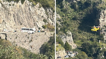 Grave incidente a Positano: bus sfonda parapetto per evitare una moto, centauro in gravi condizioni