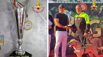 Vigili del Fuoco di Salerno, Giuseppe D'Amato e il cane eroe Ben premiati allo Showdog 