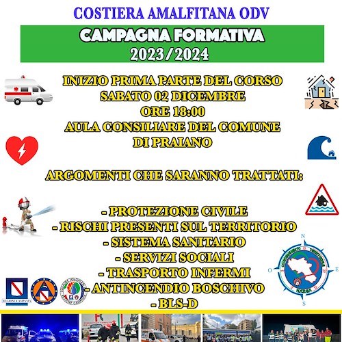 A Praiano la campagna formativa della P.A. Resilienza Costiera Amalfitana: si inizia il 2 dicembre