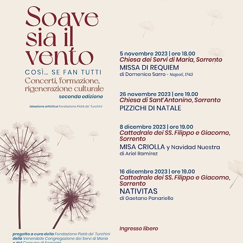 A Sorrento la II edizione di Soave sia il vento: quattro concerti fino al 16 dicembre