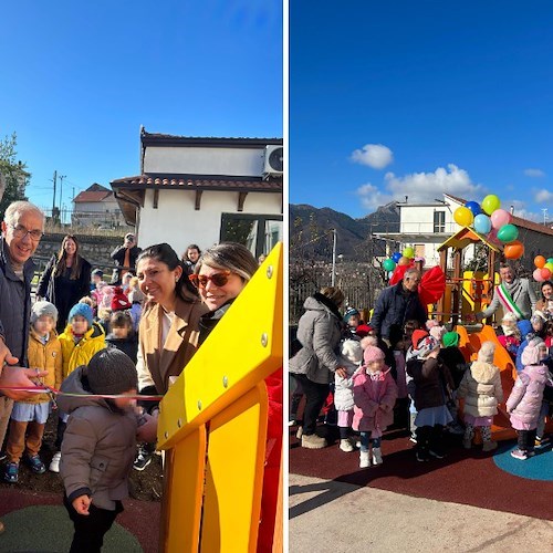 Ad Agerola inaugurate le nuove aree giochi nei plessi scolastici, Sindaco Naclerio: «Lo avevo promesso ai bambini»<br />&copy; Comune di Agerola