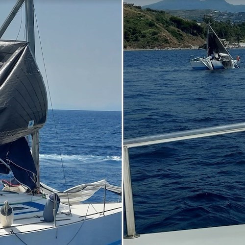 Agropoli, imbarcazione a vela disalberata<br />&copy; Guardia Costiera