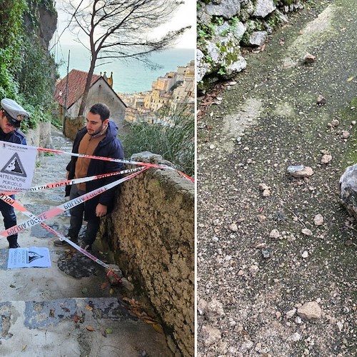 Caduta massi su via Carmine, Atrani chiede a Ravello messa in sicurezza ad horas del costone roccioso sovrastante