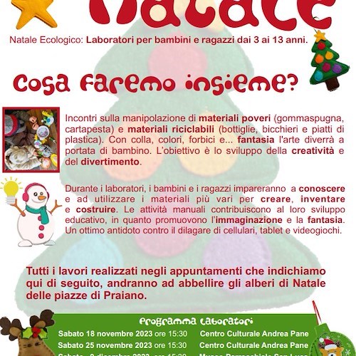 L'eco del Natale: a Praiano laboratori di riciclo creativo per bambini e ragazzi