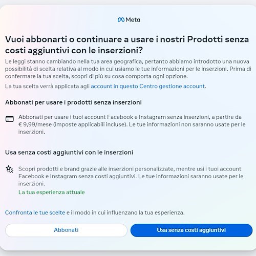 Meta introduce abbonamenti Facebook e Instagram