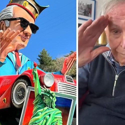 «Mi fa piacere che i giovani ricordino Enzo Ferrari». Cesare Fiorio colpito dal carro del Gran Carnevale Maiorese / VIDEO