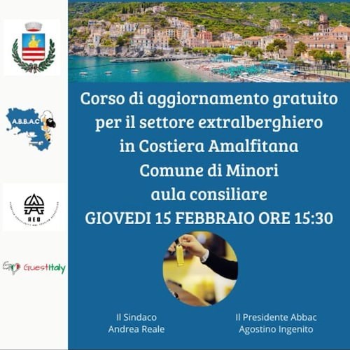 Minori, 15 febbraio un corso di aggiornamento gratuito per gestori attività extralberghiere