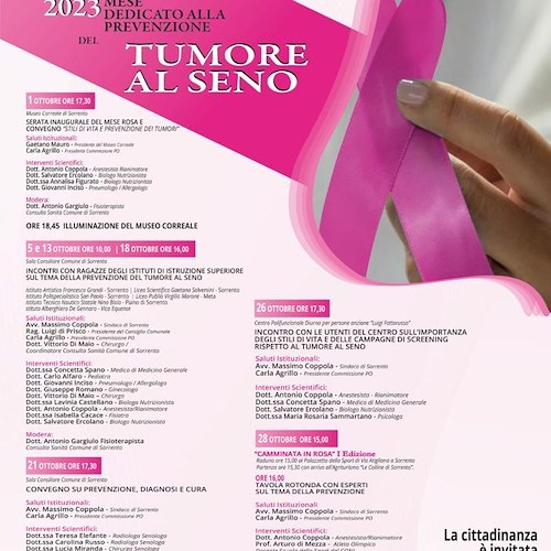 Ottobre in rosa: a Sorrento un mese di incontri sulla prevenzione del tumore al seno