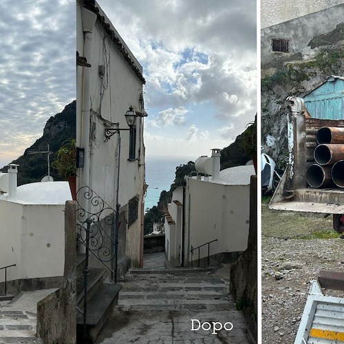 A Positano ieri, 12 febbraio, sono stati ultimati i lavori di rimozione dei tralicci elettrici in via Corvo.<br />&copy; Comune di Positano