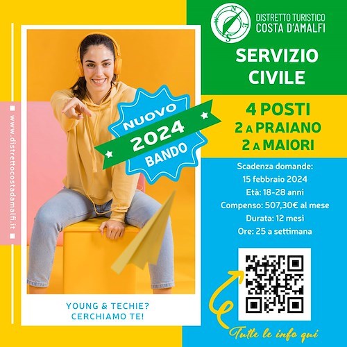 Servizio Civile Universale, quattro posti a bando per il Distretto Turistico Costa d’Amalfi