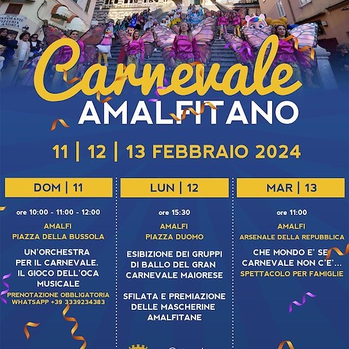 Tutto pronto per il Carnevale Amalfitano, una tre giorni di colori e di allegria / PROGRAMMA