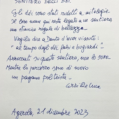 «Uno strascico regale di bellezza». Erri De Luca elogia il Sentiero degli Dei e presenta il suo libro ad Agerola<br />&copy; Comune di Agerola