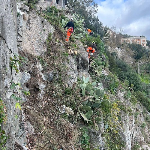 Vietri sul Mare, iniziati i lavori di messa in sicurezza del costone roccioso sottostante la Villa comunale